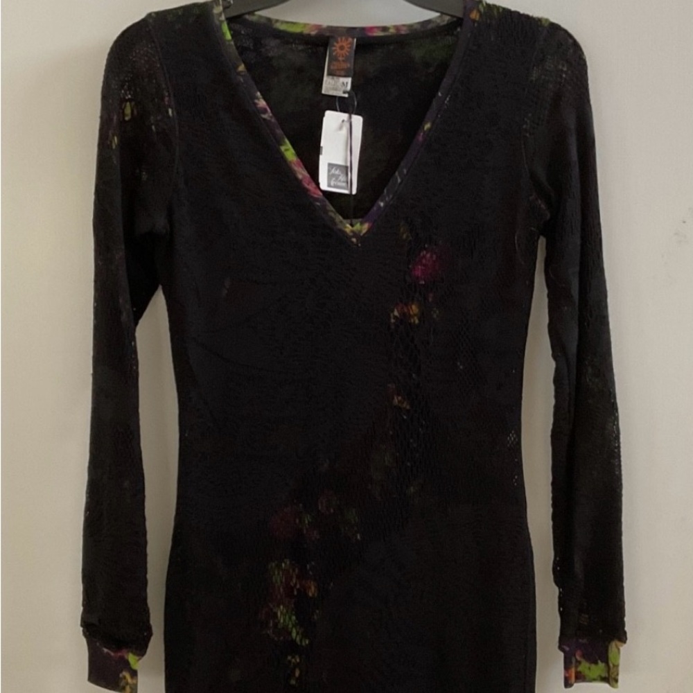 JEAN PAUL GAULTIER SAKS $625 BLACK MESH OVERLAY MULTI PRINT DRESS M 4 6 8 NWT